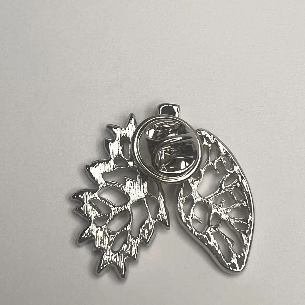 Green Leaf Inlay Silver tone Lungs Brooch - Floral